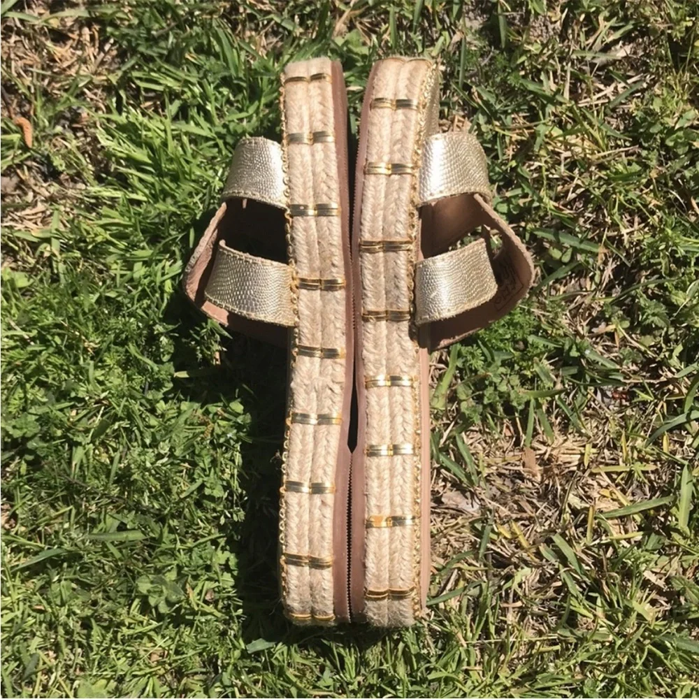 Anthropologie Kaanas Oia Infinity Flatform Espadrille Sandals in Gold Sz 7 - Picture 4 of 9